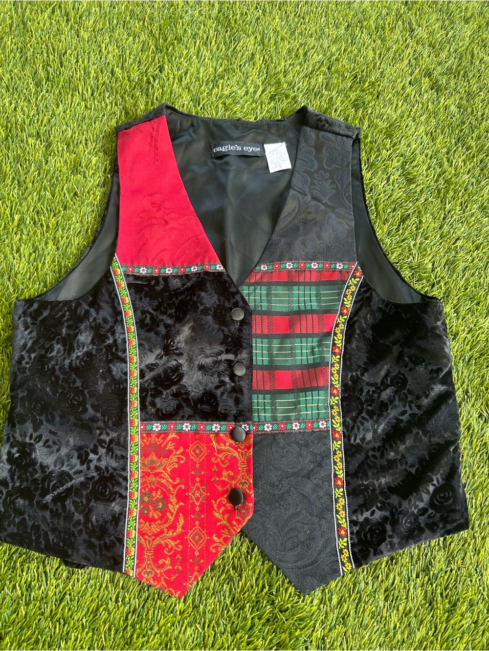 Patchwork Velvet Vest in Black & Red - Women's Tailored Vest